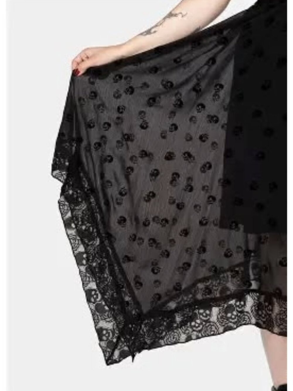 DISTURBIA Bones flocked chiffon midaxi hankerchief hem skirt US16 - Picture 4 of 9